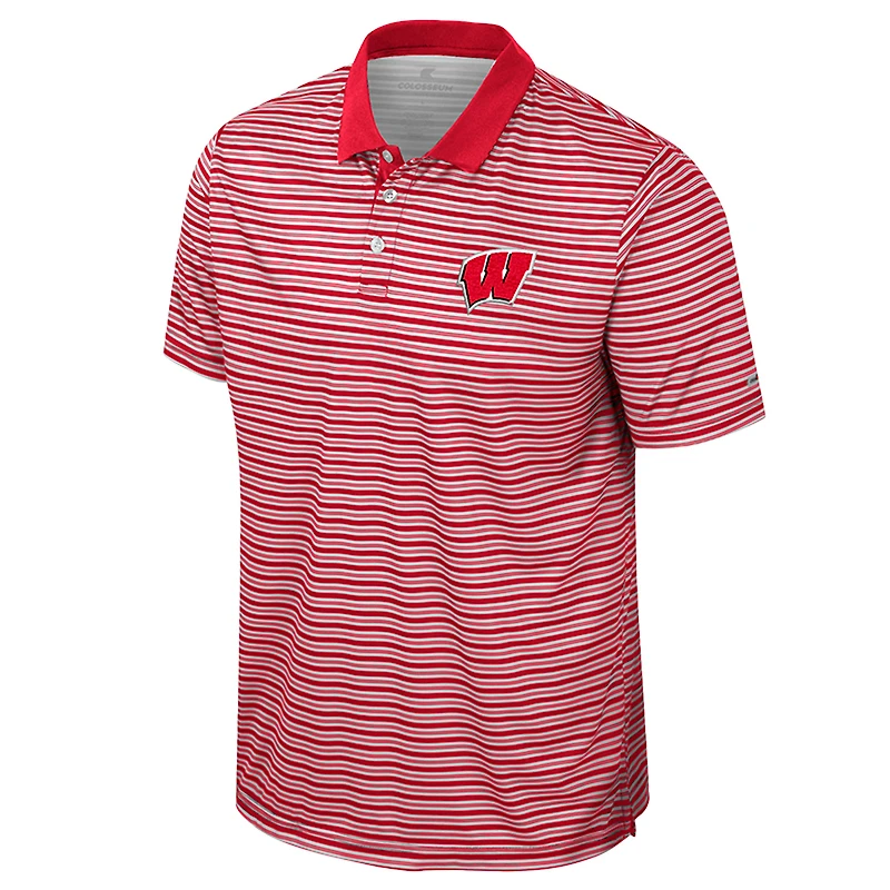 Men's Colosseum Red Wisconsin Badgers Striped Polo
