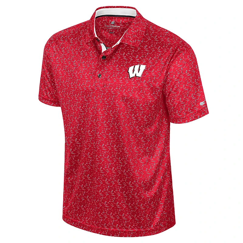 Men's Colosseum Red Wisconsin Badgers Sublimated Golf Polo
