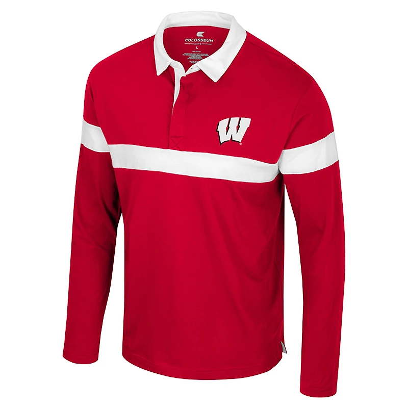 Polo à manches longues rouge Colosseum pour homme, motif Too Cool For School des Wisconsin Badgers