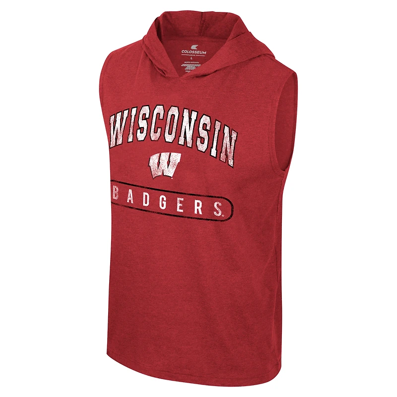 Débardeur à capuche sans manches Colosseum Red Wisconsin Badgers pour hommes