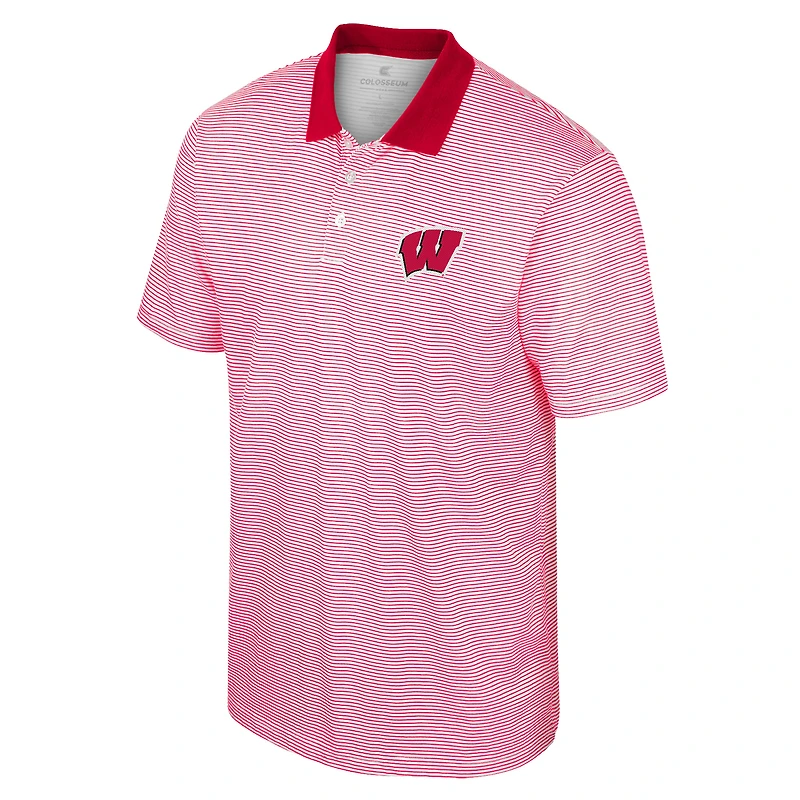 Men's Colosseum White/Red Wisconsin Badgers Print Stripe Polo