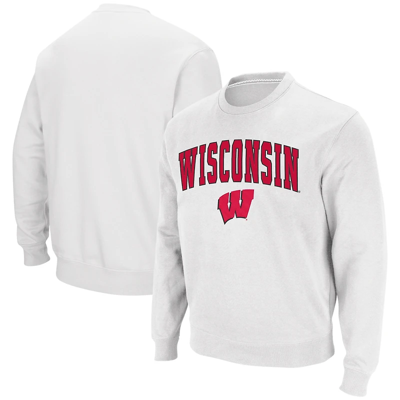 Men's Colosseum White Wisconsin Badgers Arch & Logo Crew Neck Sweatshirt
