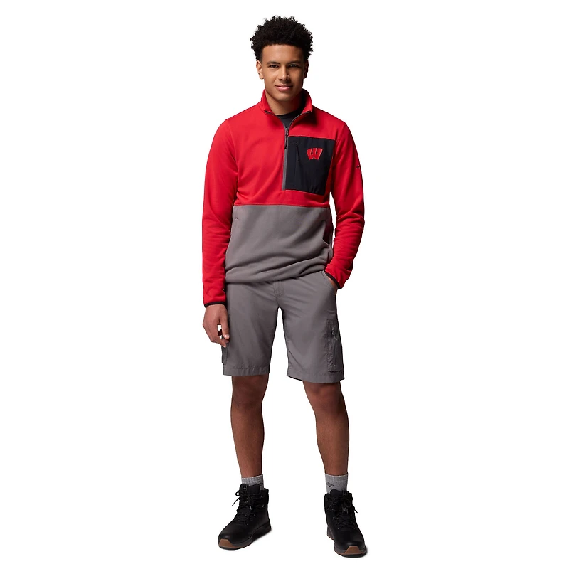 Pull Columbia rouge/gris Wisconsin Badgers Hike Omni-Wick demi-zip pour homme