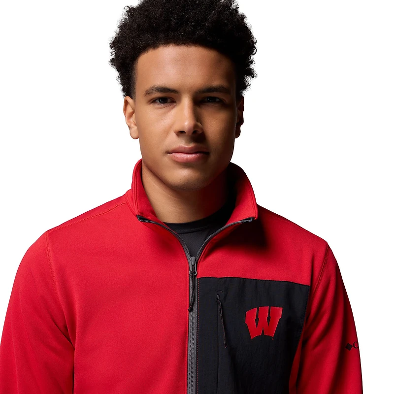 Pull Columbia rouge/gris Wisconsin Badgers Hike Omni-Wick demi-zip pour homme