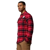 Chemise boutonnée à manches longues en flanelle Omni-Wick pour homme, Columbia Red Wisconsin Badgers