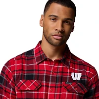 Men's Columbia  Red Wisconsin Badgers Flare Gun Omni-Wick Flannel Long Sleeve Button-Up Shirt