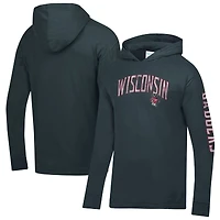 Men's ComfortWash  Charcoal Wisconsin Badgers Long Sleeve Hooded T-Shirt