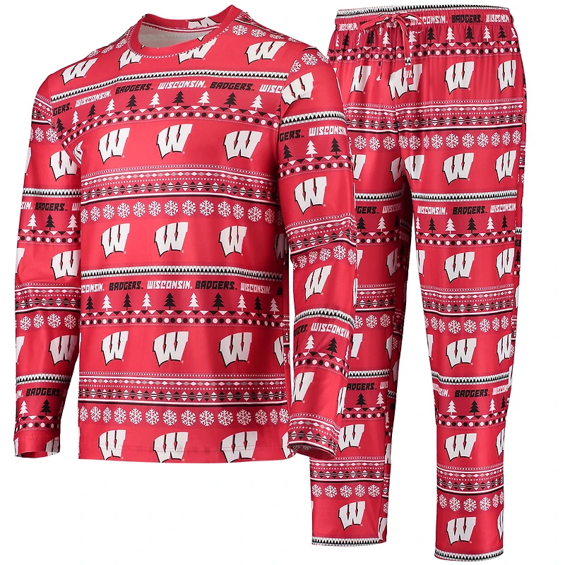 Men's Concepts Sport Red Wisconsin Badgers Ugly Sweater Long Sleeve Top and Pants Sleep Set