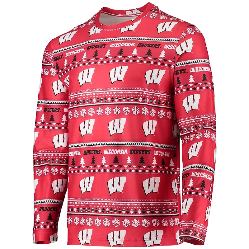 Men's Concepts Sport Red Wisconsin Badgers Ugly Sweater Long Sleeve Top and Pants Sleep Set