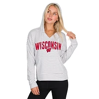 Men's Concepts Sport  White/Gray Wisconsin Badgers French Terry Striped V-Neck Pullover Hoodie