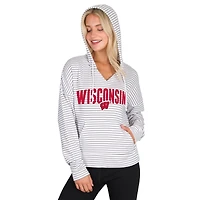 Sweat à capuche rayé col en V et manches longues Concepts Sport blanc/gris des Wisconsin Badgers pour homme