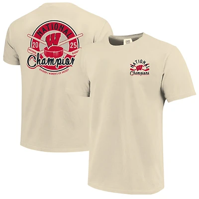Men's Cream Wisconsin Badgers 2025 NCAA Frozen Four Women's Ice Hockey Tournament Champions Comfort Colors T-Shirt