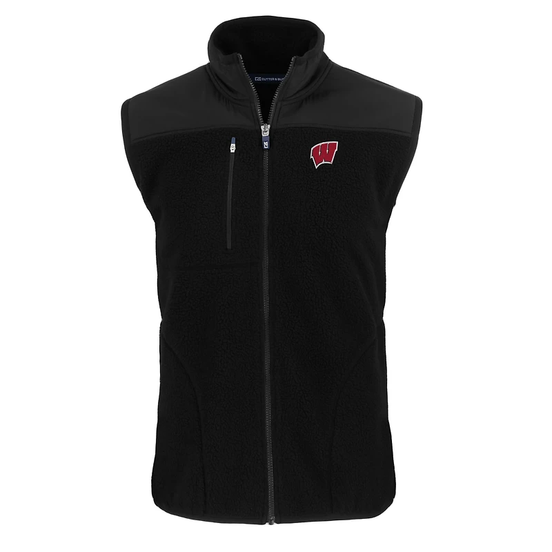 Gilet zippé en polaire Sherpa écologique Cascade pour homme, coupeur et buck, noir, Wisconsin Badgers, grandes tailles