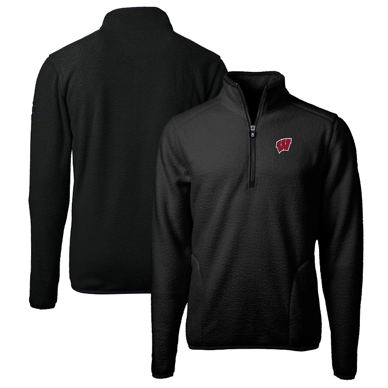 Veste polaire à fermeture éclair quart de tour Cascade Eco Sherpa pour homme, couleur noire, des Wisconsin Badgers, coupe grande et taille