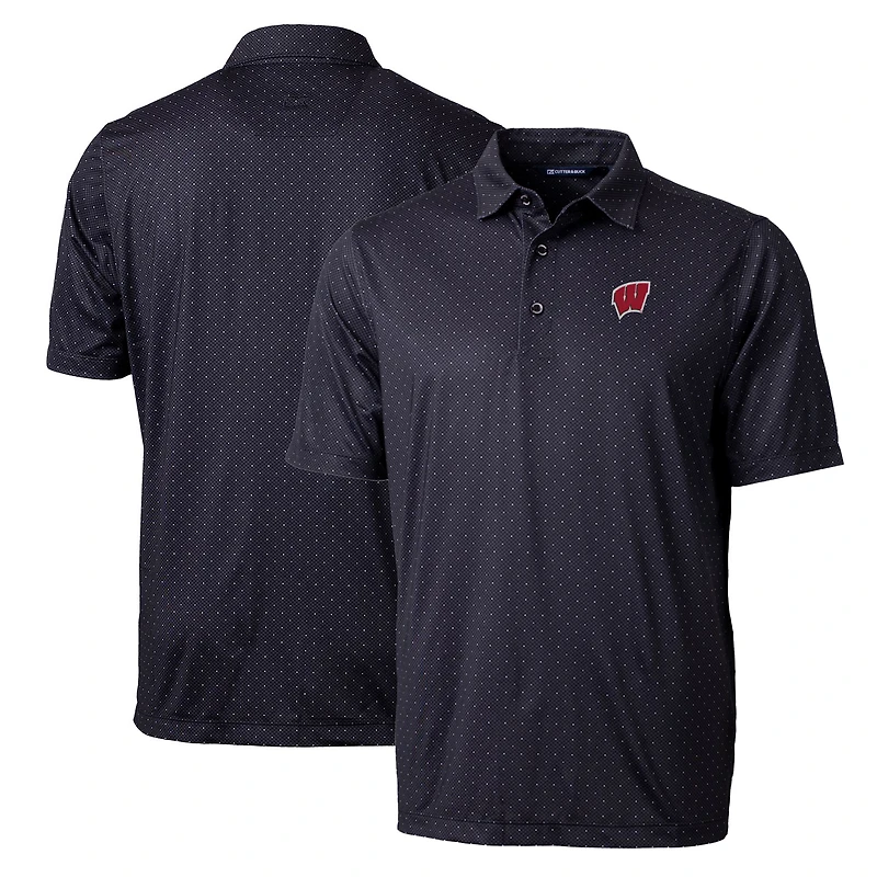Polo extensible à imprimé double point Pike pour homme, noir, des Wisconsin Badgers, de coupe Cutter & Buck, taille grande et