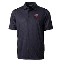 Polo extensible à imprimé double point Pike pour homme, noir, des Wisconsin Badgers, de coupe Cutter & Buck, taille grande et