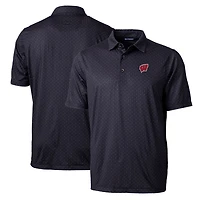 Men's Cutter & Buck Black Wisconsin Badgers Big Tall Pike Double Dot Print Stretch Polo