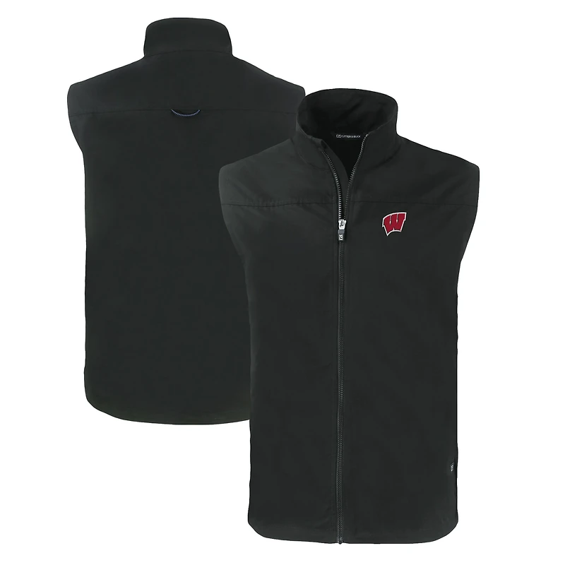 Men's Cutter & Buck Black Wisconsin Badgers Charter Eco Recycled Full-Zip Vest
