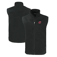 Men's Cutter & Buck  Black Wisconsin Badgers Charter Eco Recycled Full-Zip Vest
