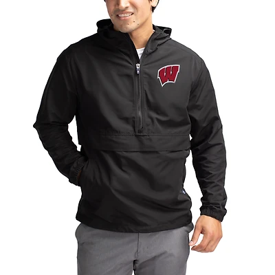 Men's Cutter & Buck Black Wisconsin Badgers Charter Eco Recycled Half-Zip Anorak Jacket