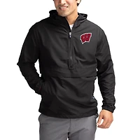Men's Cutter & Buck Black Wisconsin Badgers Charter Eco Recycled Half-Zip Anorak Jacket