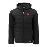 Men's Cutter & Buck  Black Wisconsin Badgers Evoke Hybrid Eco Softshell Recycled Full-Zip Hoodie Jacket