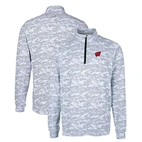 Men's Cutter & Buck Charcoal Wisconsin Badgers Big Tall Traverse Camo Print Stretch Quarter-Zip Pullover Top