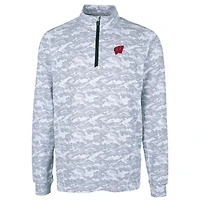 Men's Cutter & Buck Charcoal Wisconsin Badgers Big Tall Traverse Camo Print Stretch Quarter-Zip Pullover Top