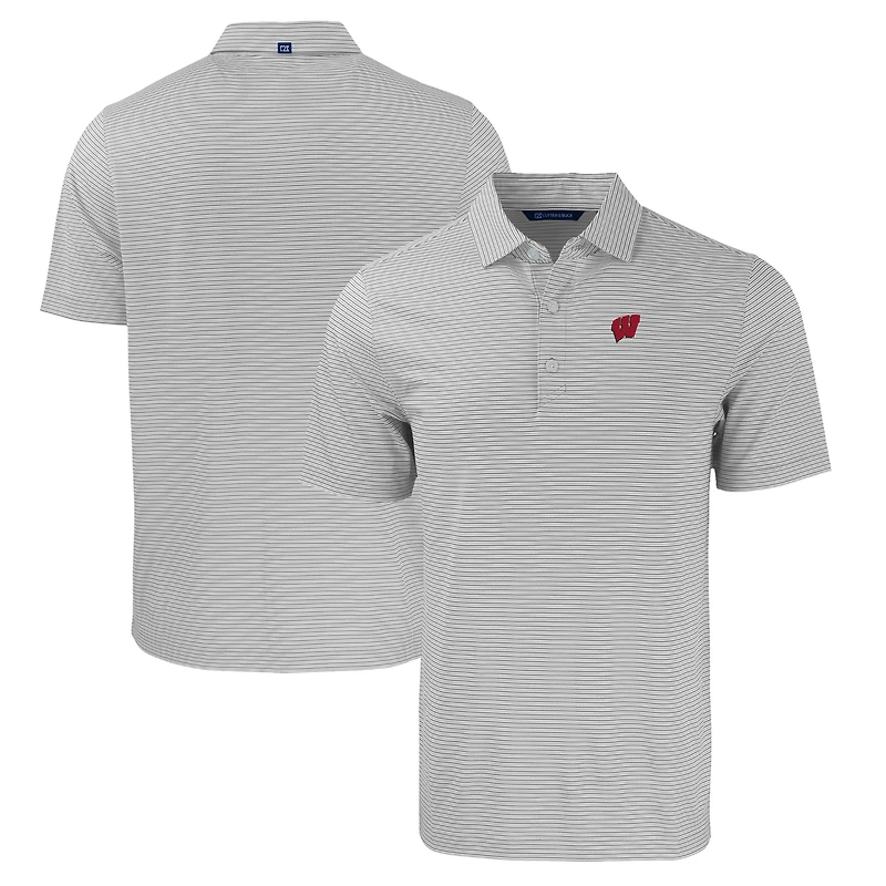 Polo extensible recyclé à double rayure Forge Eco pour homme, gris/blanc, des Wisconsin Badgers, de taille grande et