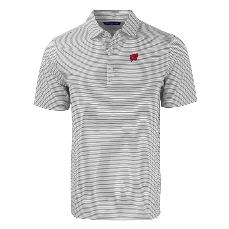 Polo extensible recyclé à double rayure Forge Eco pour homme, gris/blanc, des Wisconsin Badgers, de taille grande et