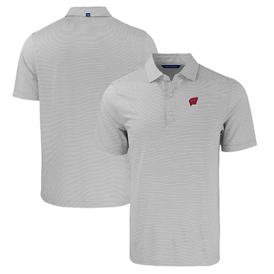 Polo extensible recyclé à double rayure Forge Eco pour homme, gris/blanc, des Wisconsin Badgers, de taille grande et
