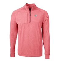 Pull-over zippé en tricot écologique Adapt pour homme, couleur rouge chiné, des Wisconsin Badgers, de la collection Big & Tall, Cutter Buck
