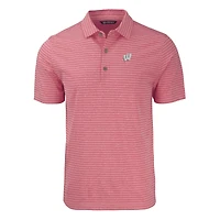 Polo extensible recyclé à rayures écologiques Forge pour homme, rouge chiné, des Wisconsin Badgers, de coupe Cutter & Buck, grandes tailles