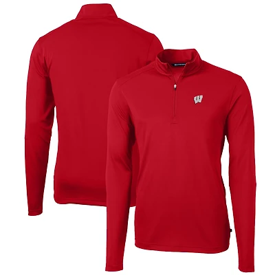 Men's Cutter & Buck Red Wisconsin Badgers Big Tall Virtue Eco Pique Recycled Quarter-Zip Pullover Top