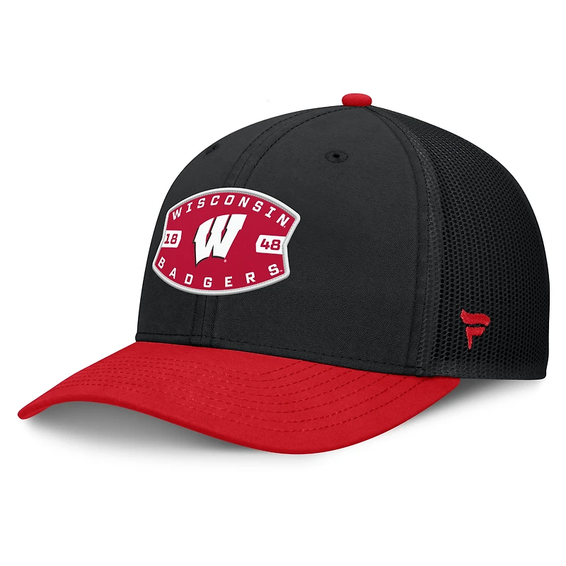 Casquette de camionneur ajustable Fanatics noire/rouge Wisconsin Badgers Adapt pour homme