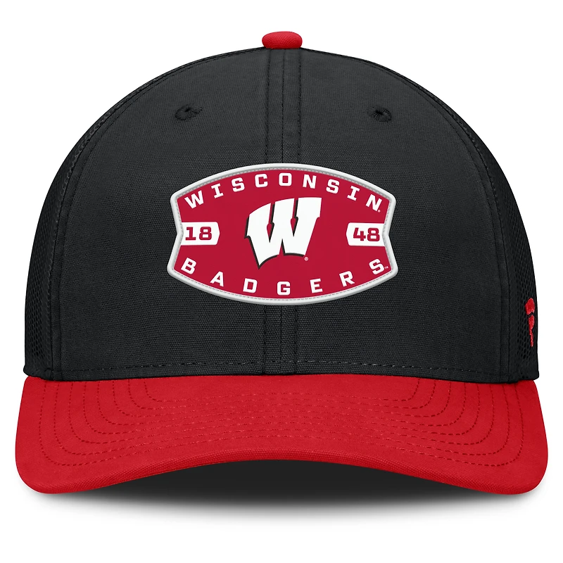 Casquette de camionneur ajustable Fanatics noire/rouge Wisconsin Badgers Adapt pour homme