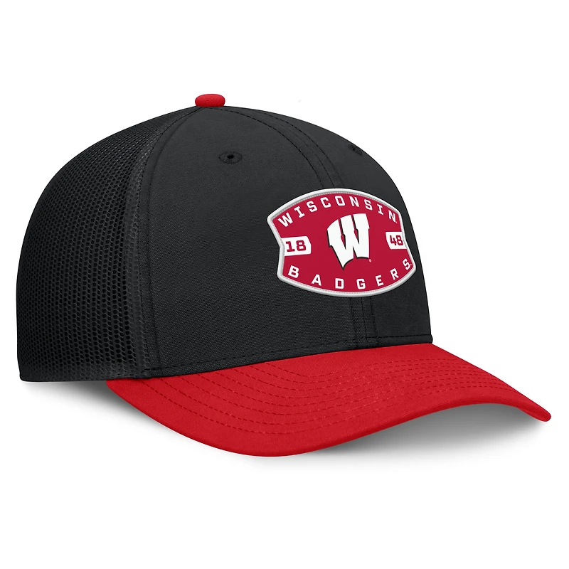 Casquette de camionneur ajustable Fanatics noire/rouge Wisconsin Badgers Adapt pour homme