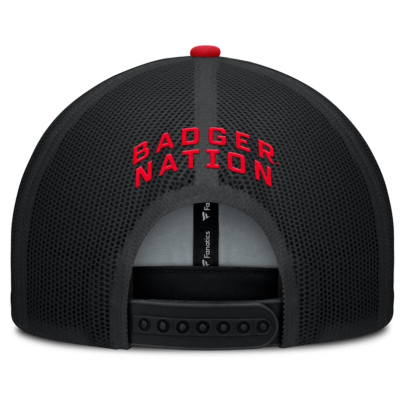 Casquette de camionneur ajustable Fanatics noire/rouge Wisconsin Badgers Adapt pour homme