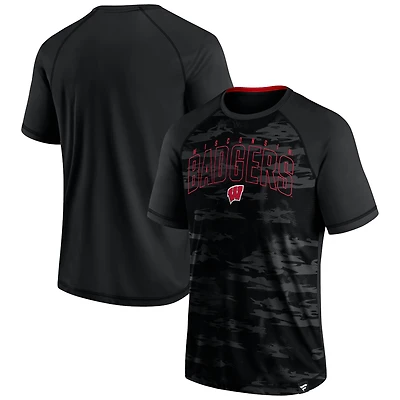 Men's Fanatics Black Wisconsin Badgers Arch Outline Raglan T-Shirt
