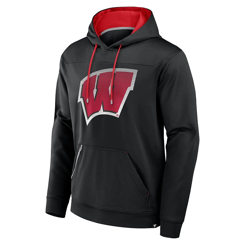 Men's Fanatics  Black Wisconsin Badgers Defender Dot Faded Primary Pullover Hoodie