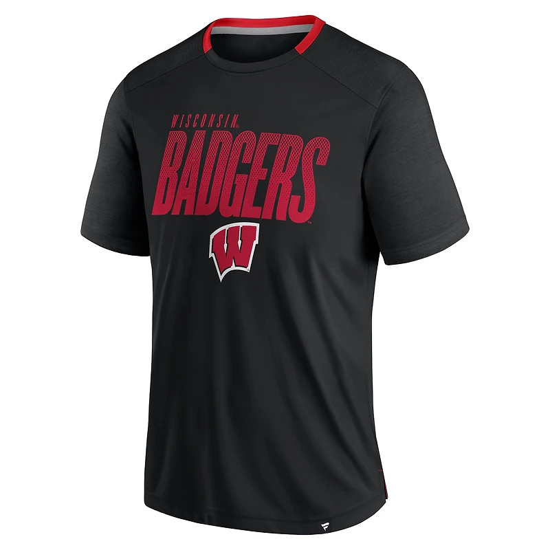 T-shirt noir délavé pour homme Fanatics Wisconsin Badgers Defender
