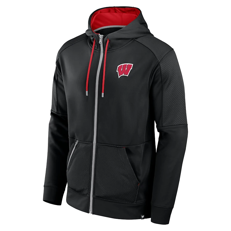 Sweat à capuche entièrement zippé Fanatics pour hommes, noir, Wisconsin Badgers Defender