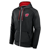 Sweat à capuche entièrement zippé Fanatics pour hommes, noir, Wisconsin Badgers Defender