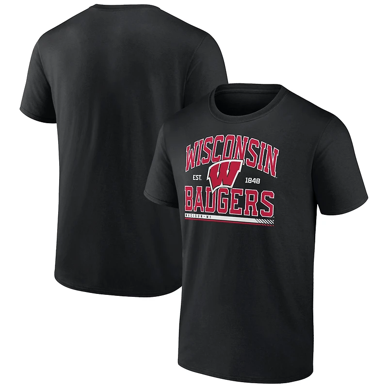 T-shirt moderne Stack Fanatics pour hommes, noir, Wisconsin Badgers