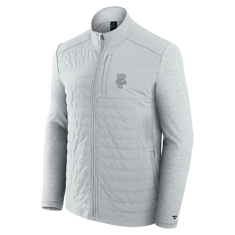 Veste zippée complète avec logo principal ton sur Fanatics Grey Wisconsin Badgers pour homme
