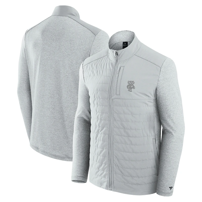 Veste zippée complète avec logo principal ton sur Fanatics Grey Wisconsin Badgers pour homme
