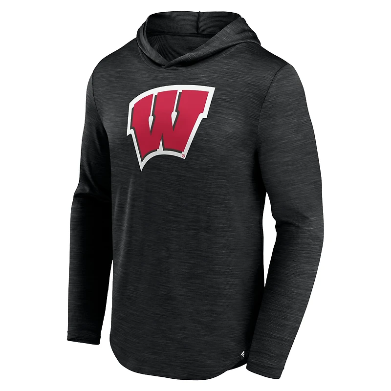 T-shirt à capuche de transition Fanatics Heather Black Wisconsin Badgers pour hommes