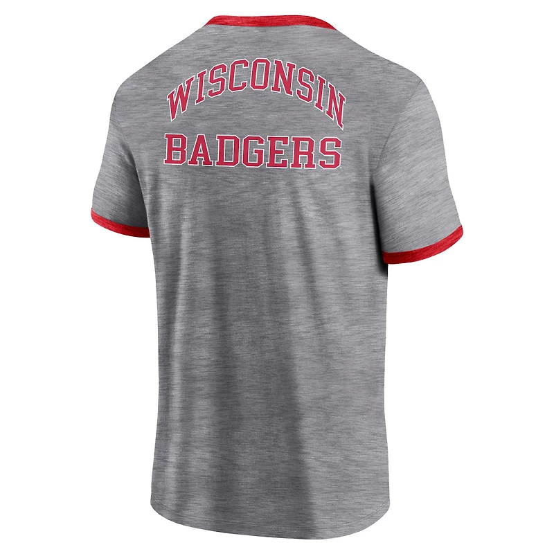 Men's Fanatics Heather Gray Wisconsin Badgers Classic Stack Ringer T-Shirt