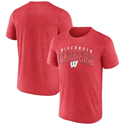 T-shirt Fanatics Heather Red Wisconsin Badgers Outline Split pour homme