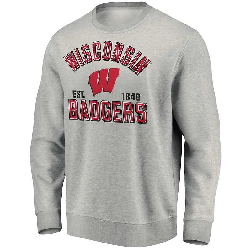 Men's Fanatics Heathered Gray Wisconsin Badgers Standard Division Pullover Sweatshirt